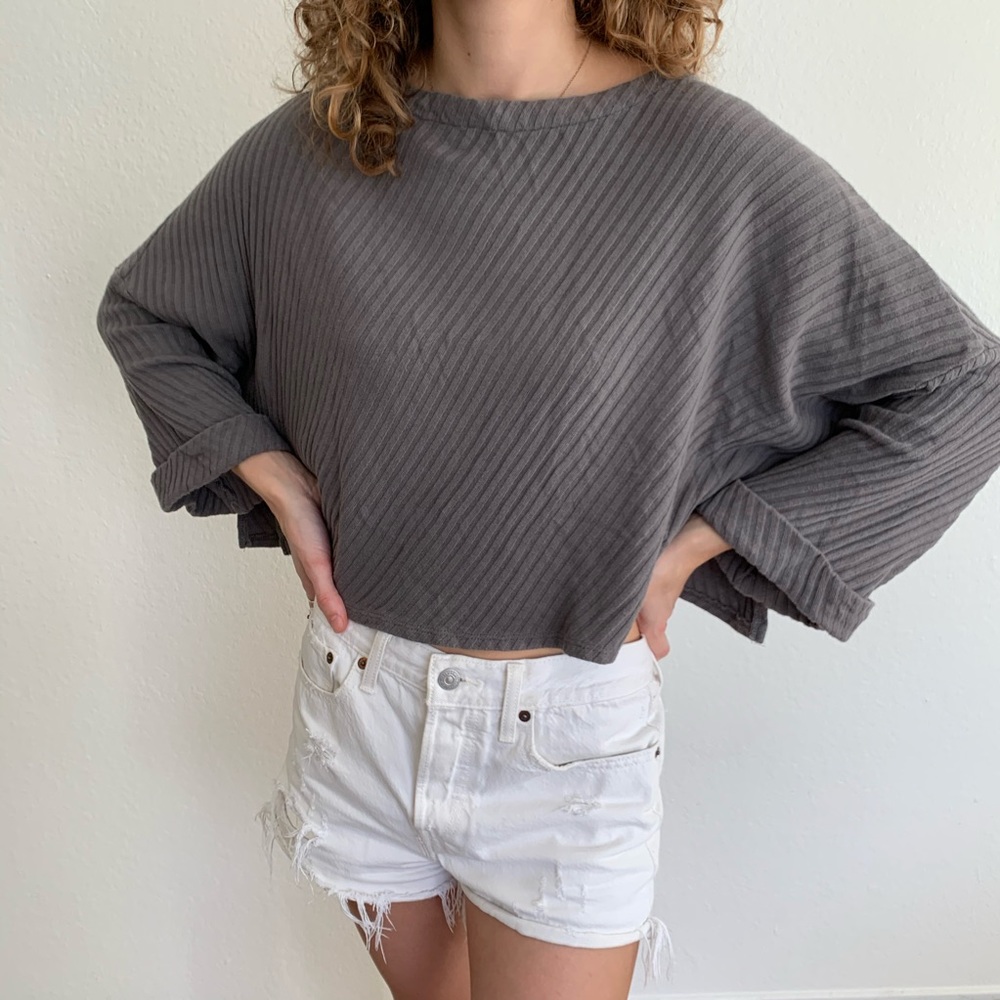 3/4 Sleeve Textured Crop Top